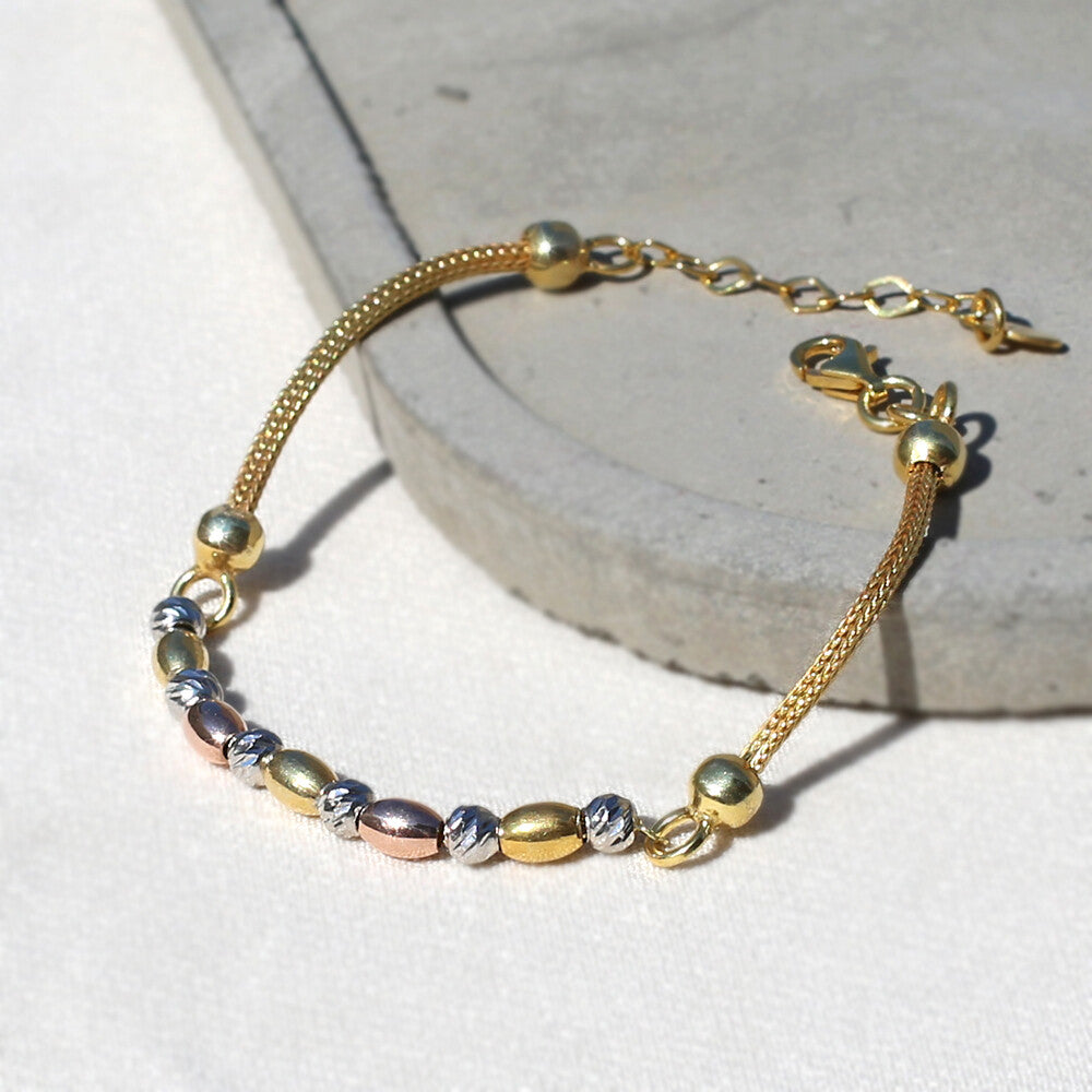 Clotho 925 Ayar Gümüş, Hasır Zincir, Dorika, Badem Model 3 Renkli Bileklik